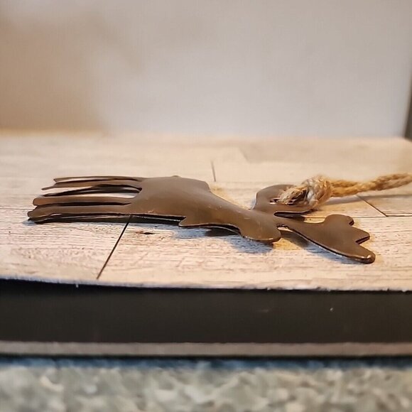 Metal Moose Ornament Brass-colored Jute Hanger Puffy 4.25 Inches - Picture 5 of 6